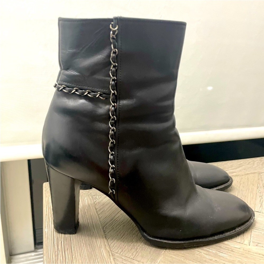 Chanel zip up leather boots